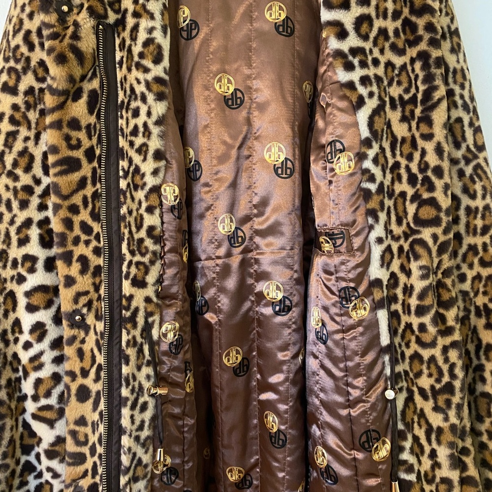 Dennis Basso Mid Length Zip Front Faux Fur Coat